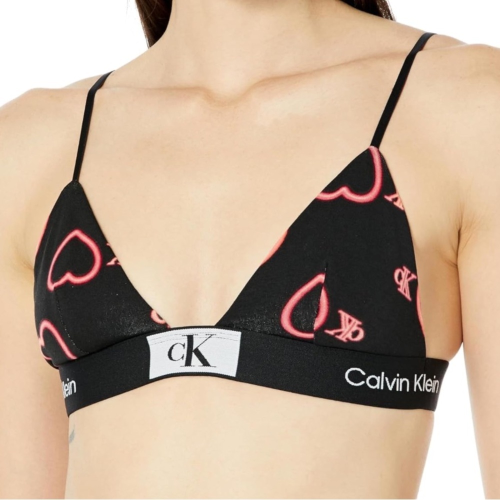 Calvin Klein Black Wirefree Hearts Logo Bra Size S NWT